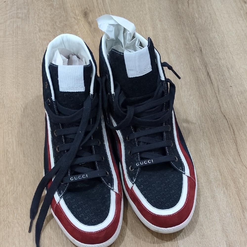 Gucci Tricolor Suede Leather Zig Zag High Top Sneakers
